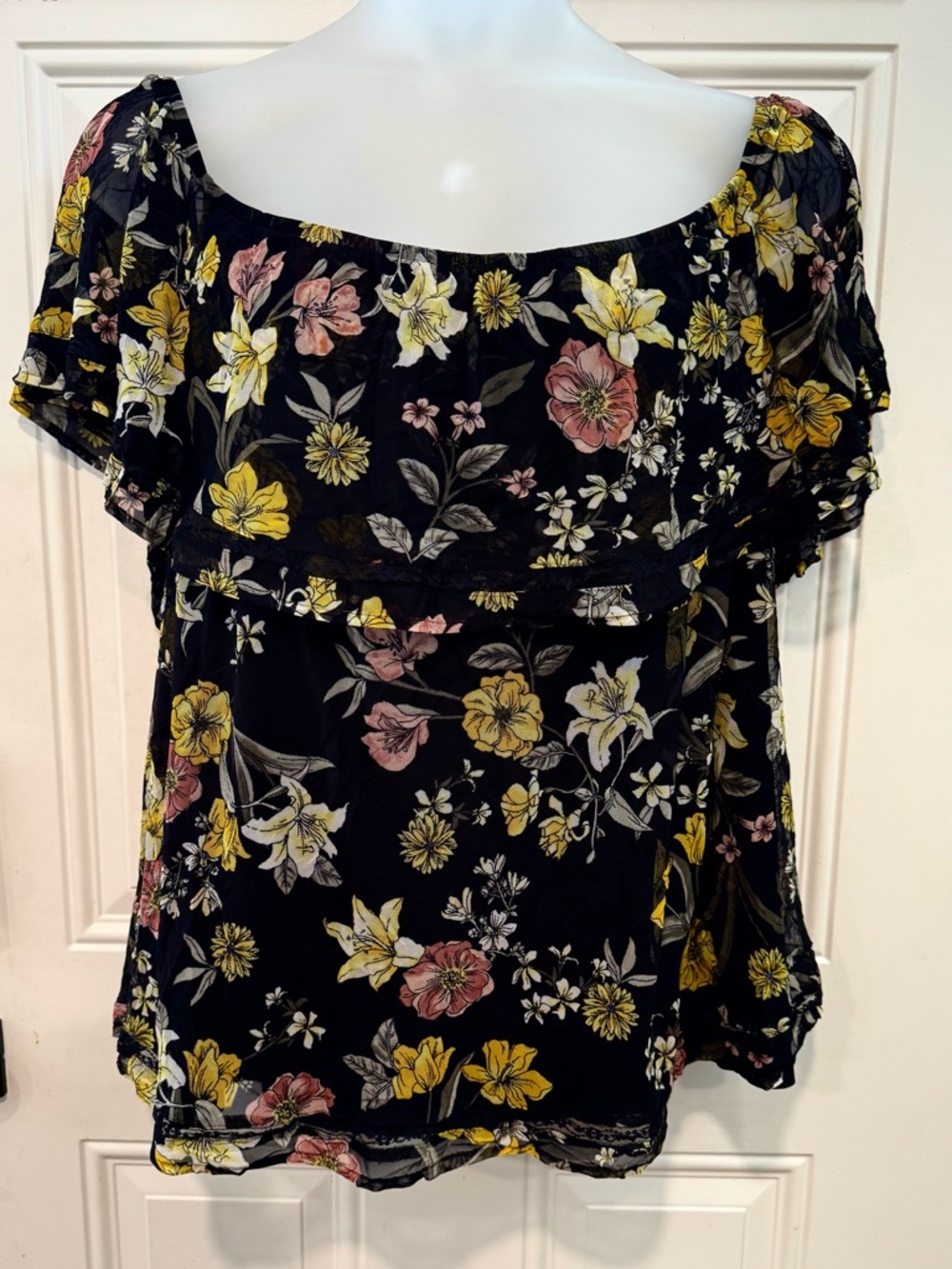 Love & Legend Black Floral Off-Shoulder Flutter Sleeve Blouse